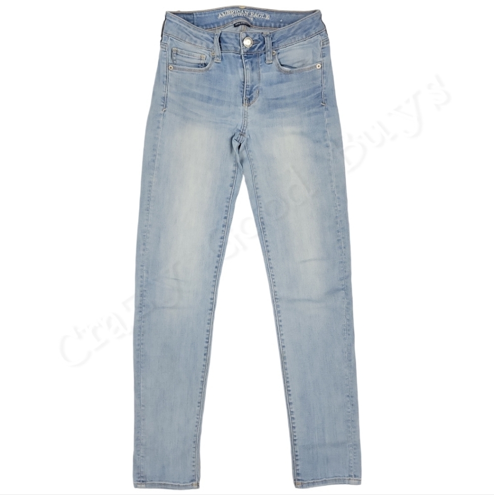 American Eagle High-Rise Skinny Jeans, Super Stretch X, Light Blue Denim, Size 0